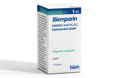 BIEMPARIN 25000 IU/5 ML IV ENJEKSIYONLUK COZELTI ICEREN 1 FLAKON